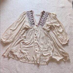 By Together Cream Mini Dress with Purple Embroidery